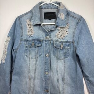 Miss London Distressed Denim Jean‎ Jacket Light Wash Women's Sz Medium